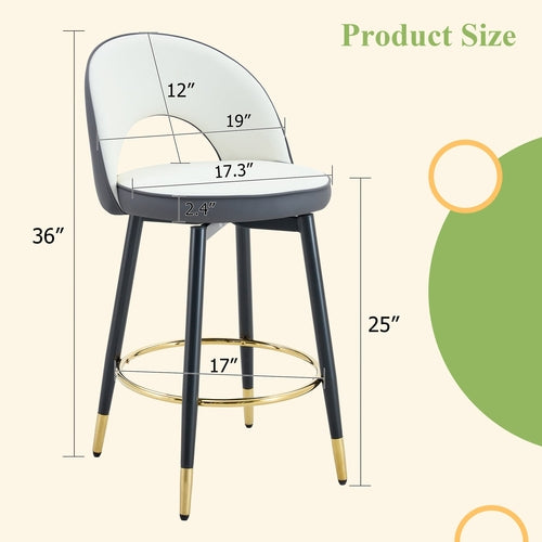 Modern White and Dark Gray Spliced Color PU Upholstered Bar Chair with
