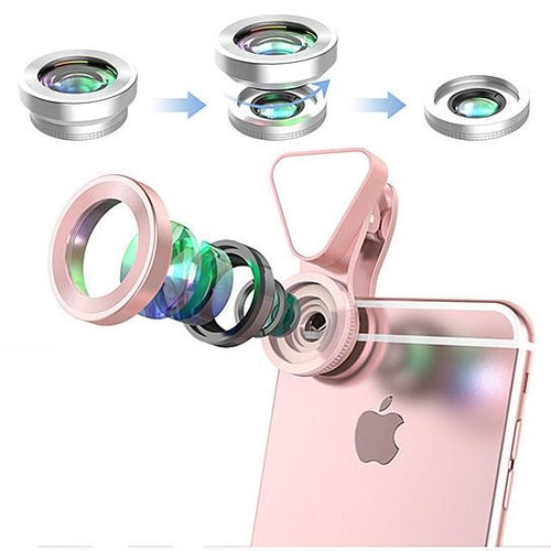 3-in-1 Phone Lens Kit with LED Fill Light – Macro, Wide Angle & Selfie Glow Clip