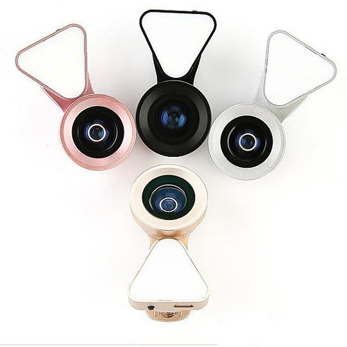 3-in-1 Phone Lens Kit with LED Fill Light – Macro, Wide Angle & Selfie Glow Clip