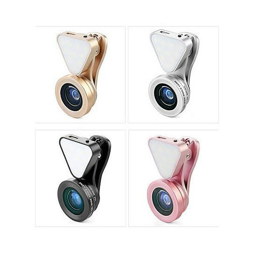 3-in-1 Phone Lens Kit with LED Fill Light – Macro, Wide Angle & Selfie Glow Clip
