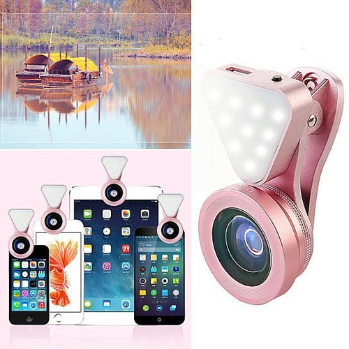 3-in-1 Phone Lens Kit with LED Fill Light – Macro, Wide Angle & Selfie Glow Clip